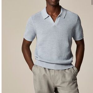 Knit for J. Crew Short Sleeve Linen Cotton Blend Johnny Collar Polo Sweater L